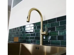 Essebagno Grifo De Cocina|Architek mezclador de fregadero con rociador extraíble oro cepillado