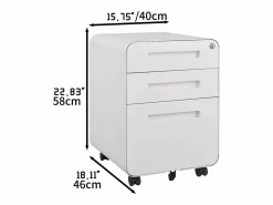Archivador móvil con 3 cajones, de metal, con cerradura, con ruedas, (46x40x58 cm) Blanco Clearance