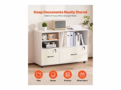 Cajonera De Escritorio|Archivador Móvil SucceBuy de Madera, Mueble de Oficina con 2 Cajones, Estantes Abiertos y Ajustables, Bloqueable, para Oficina,