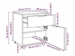 vidaxl Cajonera De Escritorio|Archivador ruedas madera contrachapada Sonoma 45x38x54 cm