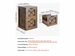 Archivador Vertical de 2 Cajones UcceBuy, Robusto, Barra Ajustable (2 Niveles), Archivo para Documentos A4/Carta/Legal, Fácil de Montar, Color Marrón Miel Multicolor