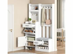 Hauss Spole Armario De Entrada|Armadietto bianco con 2 cassetti, 2 ante, panca e ganci, pannello forato 110x35x175,5cm