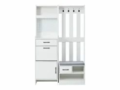 Hauss Spole Armario De Entrada|Armadietto bianco con 2 cassetti, 2 ante, panca e ganci, pannello forato 110x35x175,5cm