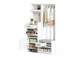 Hauss Spole Armario De Entrada|Armadietto bianco con 2 cassetti, 2 ante, panca e ganci, pannello forato 110x35x175,5cm