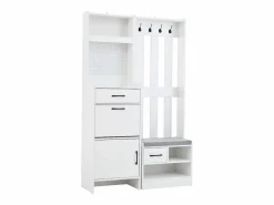 Hauss Spole Armario De Entrada|Armadietto bianco con 2 cassetti, 2 ante, panca e ganci, pannello forato 110x35x175,5cm
