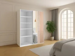 Vente-unique armario 2 puertas con espejo L203 cm en y natural claro - ADOSILA Blanco Online