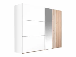 Vente-unique Armario|armario 2 puertas con espejo L250 cm en blanco y natural claro - ADOSILA