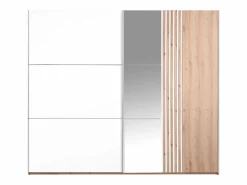 Vente-unique Armario|armario 2 puertas con espejo L250 cm en blanco y natural claro - ADOSILA