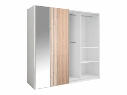 Vente-unique Armario|armario 2 puertas con espejo L250 cm en blanco y natural claro - ADOSILA