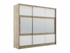 Vente-unique Armario 3 puertas correderas con espejo L250 natural y blanco LEOVIA Color natural claro / Blanco Sale