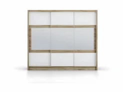 Vente-unique Armario 3 puertas correderas con espejo L250 natural y blanco LEOVIA Color natural claro / Blanco Sale