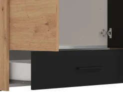 Vente-unique Armario|Armario 4 puertas y 1 cajón con espejo L158 cm color natural y negro - NIPOVA