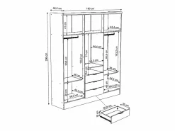 Armario 6 puertas y 3 cajones con espejo L180 cm - ELORIO^Vente-unique Hot
