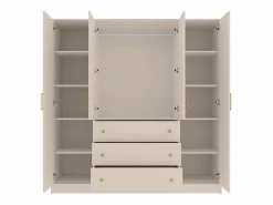 Vente-unique Armario|Armario 4 puertas y 3 cajones con espejos L196 cm en color beige y dorado - LIZANDRO
