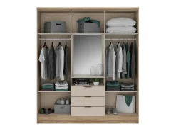 Armario 6 puertas y 3 cajones con espejo L180 cm en natural y beige - ELORIO^Vente-unique Clearance