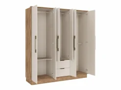 Vente-unique Armario|Armario 6 puertas y 2 cajones L162 cm en color beige y natural - FEOVA