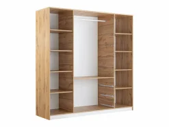 Vente-unique Armario|Armario 4 puertas y 3 cajones con espejos L196 cm color natural y blanco - LAMIKI