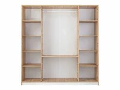 Vente-unique Armario|Armario 4 puertas y 3 cajones con espejos L196 cm color natural y blanco - LAMIKI