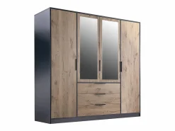 Armario 4 puertas y 3 cajones con espejos L196 cm color natural y negro - LAMIKI^Vente-unique Sale