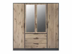 Armario 4 puertas y 3 cajones con espejos L196 cm color natural y negro - LAMIKI^Vente-unique Sale