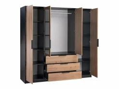 Armario 4 puertas y 3 cajones con espejos L196 cm color natural y negro - LAMIKI^Vente-unique Sale