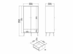Calicosy Armario 2 puertas y 2 cajones con patas de madera H200,1 cm - TARP Gris Hot
