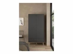 Calicosy Armario 2 puertas y 2 cajones con patas de madera H200,1 cm - TARP Gris Hot
