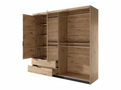 Armario 3 puertas y 2 cajones con espejos y LEDs 220 cm de ancho natural y negro - ARIADA^Vente-unique Discount