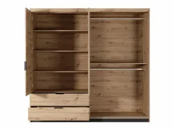 Armario 3 puertas y 2 cajones con espejos y LEDs 220 cm de ancho natural y negro - ARIADA^Vente-unique Discount