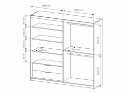 Armario 3 puertas y 2 cajones con espejos y LEDs 220 cm de ancho natural y negro - ARIADA^Vente-unique Discount
