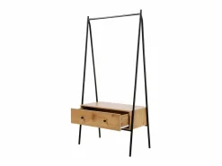 Armario abierto de metal negro con 1 cajón acabado roble 170 cm^Calicosy Outlet