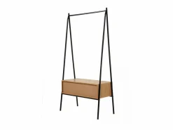 Armario abierto de metal negro con 1 cajón acabado roble 170 cm^Calicosy Outlet