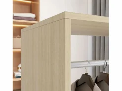 Homcom Armario abierto Kirk 1 barra + 2 estantes + ruedas natural 128x60x40 cm Blanco