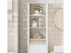 Sobuy Cesto De Ropa|Armario Alto baño Mueble Columna de baño con 3 estantes y 1 cesto 45 x 35 x 171 cm BZR102-W ES