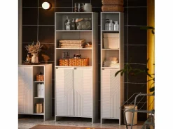 Armario Alto de Baño Ancho con Cesto para Ropa Sucia BZR155-W ES^Sobuy