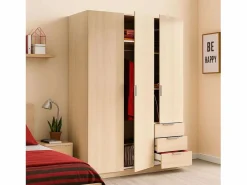 Armario Andy Melamina Roble, 3 Puertas y 3 Cajones, Dormitorio 121x180x52 cm Marru00f3n Clearance