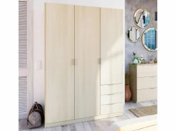 Armario Andy Melamina Roble, 3 Puertas y 3 Cajones, Dormitorio 121x180x52 cm Marru00f3n Clearance