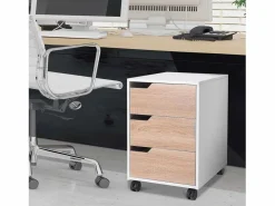 Homcom Cajonera De Escritorio|Armario archivador móvil roble y blanco 40x50x57,5 cm