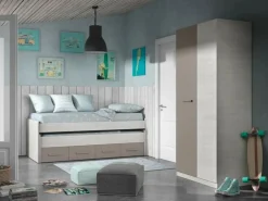 Loungitude Armario Ares Plus 2 puertas con barra + 3 estantes blanco/basalto 200x90x52 cm Gris Hot