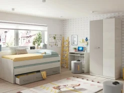 Loungitude Armario Ares Plus 2 puertas con barra + 3 estantes blanco/basalto 200x90x52 cm Gris Hot
