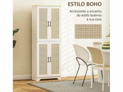 Homcom Armario auxiliar Boho 4 puertas 6 estantes ajustables /natural 170x60x30 cm Blanco Best