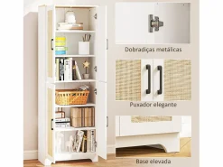 Homcom Armario auxiliar Boho 4 puertas 6 estantes ajustables /natural 170x60x30 cm Blanco Best