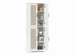 Homcom Armario auxiliar Boho 4 puertas 6 estantes ajustables /natural 170x60x30 cm Blanco Best