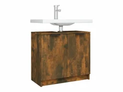 vidaxl Mueble De Lavabo|Armario baño madera contrachapada roble ahumado 64,5x33,5x59 cm