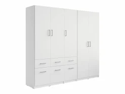 Vente-unique Armario BELOMY de 5 puertas y 6 cajones, 228 cm de ancho, Blanco Best