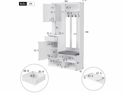 Hauss Spole Armario con 2 puertas, 1 cajón, 4 ganchos y 1 banco, 100x30x180cm Blanco