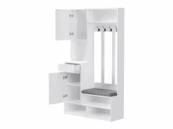 Hauss Spole Armario con 2 puertas, 1 cajón, 4 ganchos y 1 banco, 100x30x180cm Blanco