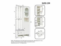 Hauss Spole Armario De Entrada|Armario con 2 puertas, cajón, colgadores y banqueta, puerta de cristal 85x33,5x200cm