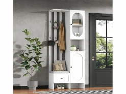 Hauss Spole Armario De Entrada|Armario con 2 puertas, cajón, colgadores y banqueta, puerta de cristal 85x33,5x200cm