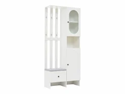 Hauss Spole Armario De Entrada|Armario con 2 puertas, cajón, colgadores y banqueta, puerta de cristal 85x33,5x200cm